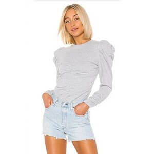 Dries Van Noten Light Gray Long Sleeve Puff-Shoulder Top